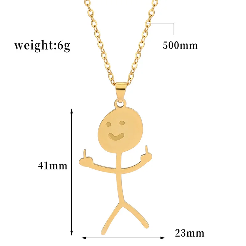 Fashion Hip Hop Fxck You Doodle Pendant Necklace for Man Woman Stickman Middle Finger Rock Punk Teen Necklace Party Gift Jewelry