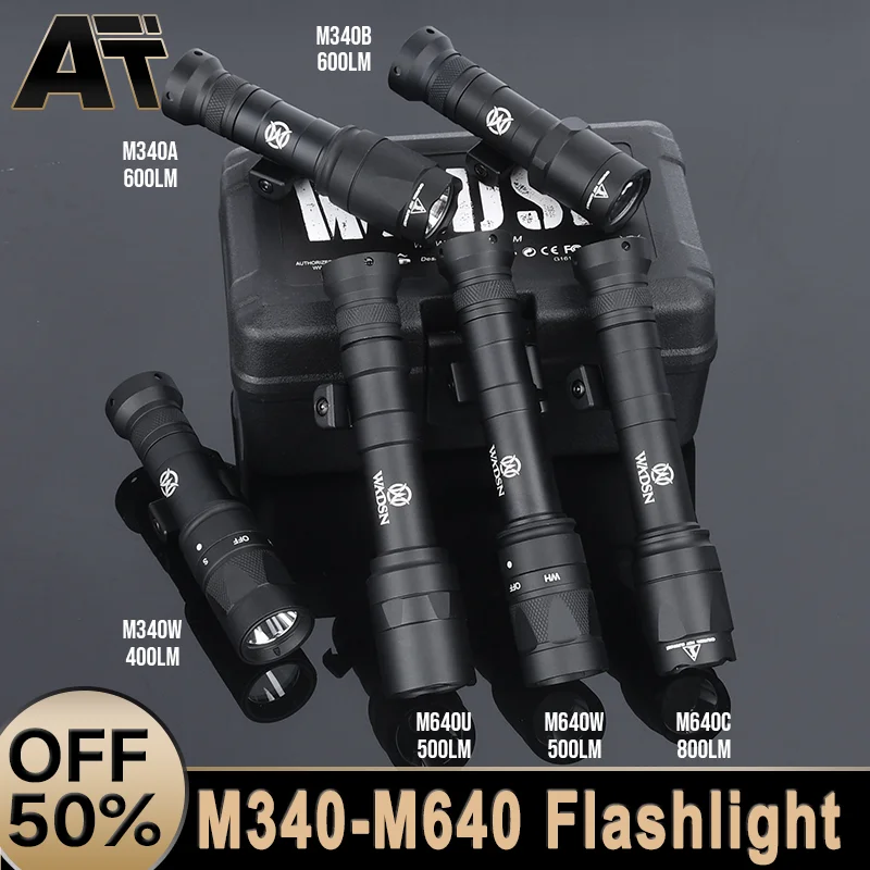 

WADSN Tactical Airsoft M340-M640 Flashlight 400-800lumens Fit M-LOK Keymod Picatinny Base Mount Rail Hunting Weapon Accessories