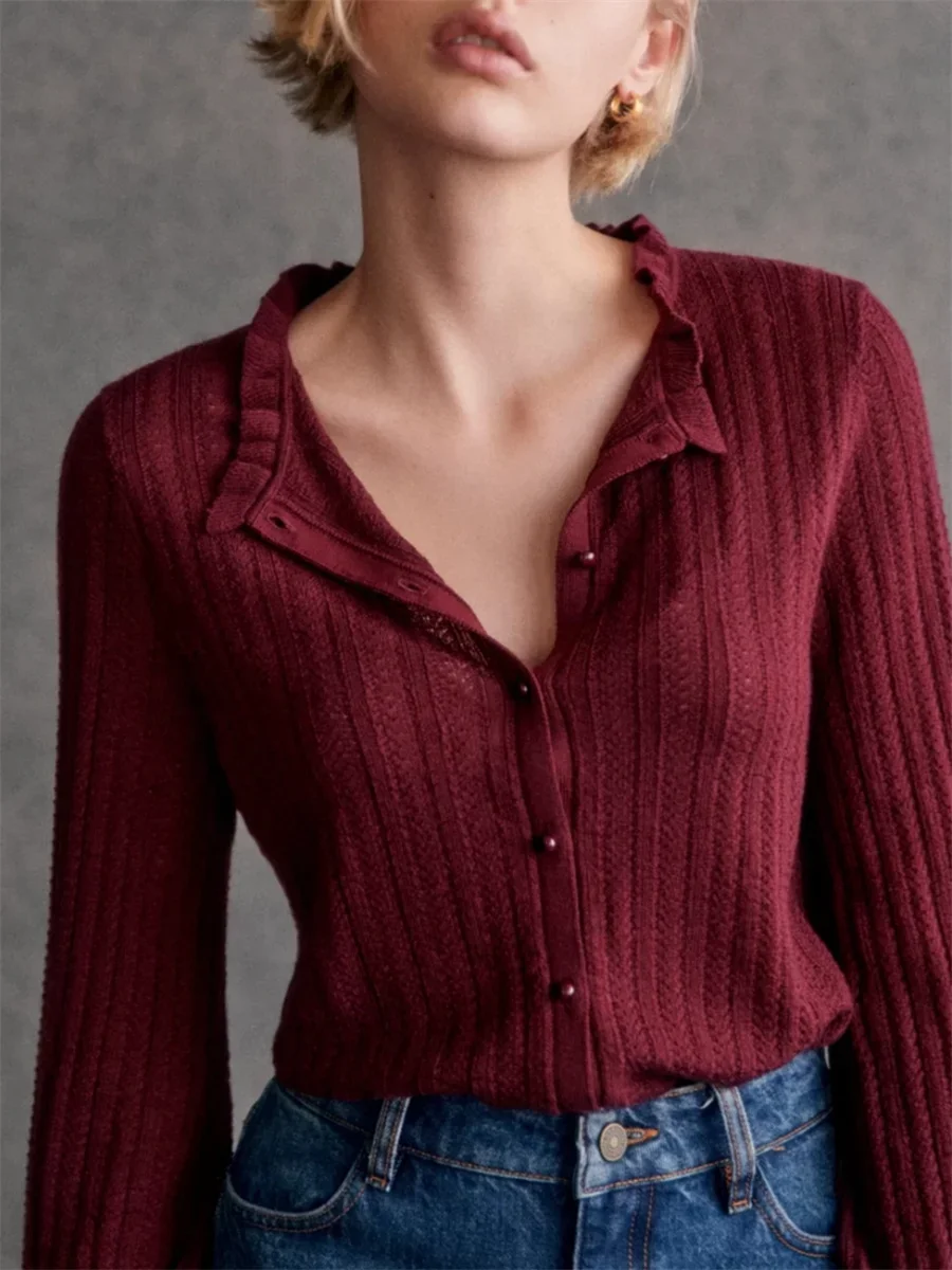 Women's Knitted Sweater Cardigan Single Breasted Female Long Sleeved Hollowed Out Jacquard O-Neck Knitwear Tops