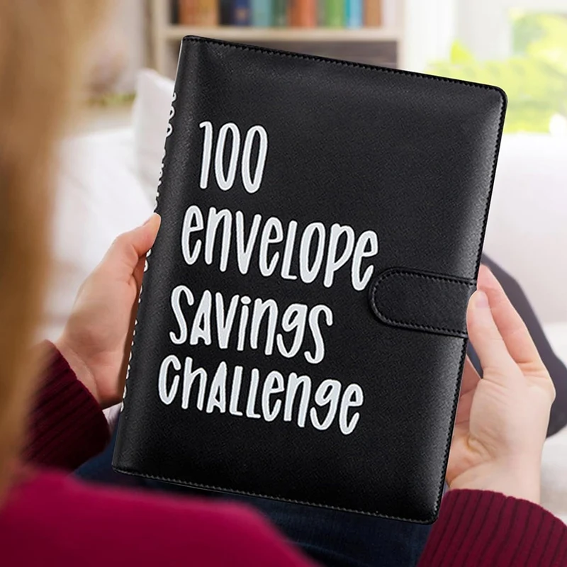 1Set 100 Envelopes Challenge Binder A5 Money Budget Binder With Cash Envelopes Savings Challenges Book To Save 5,050 Black