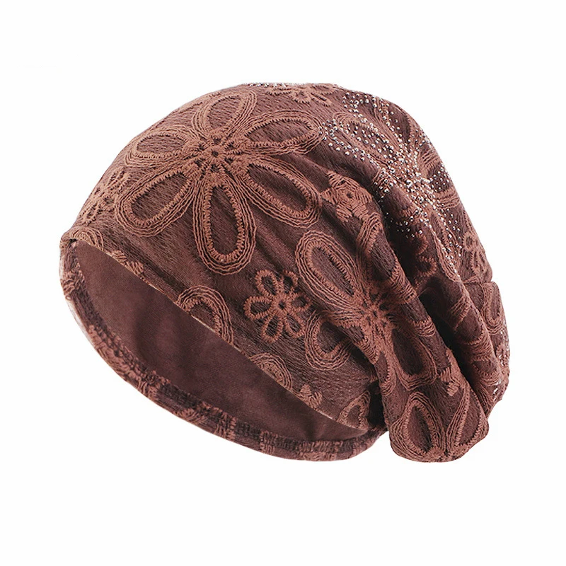 New Women Slouchy Baggy Beanies Hats Lace Flower Head Cover Breathable Turban Chemo Cap Bonnet Hair Loss Muslim Hijab Headwear