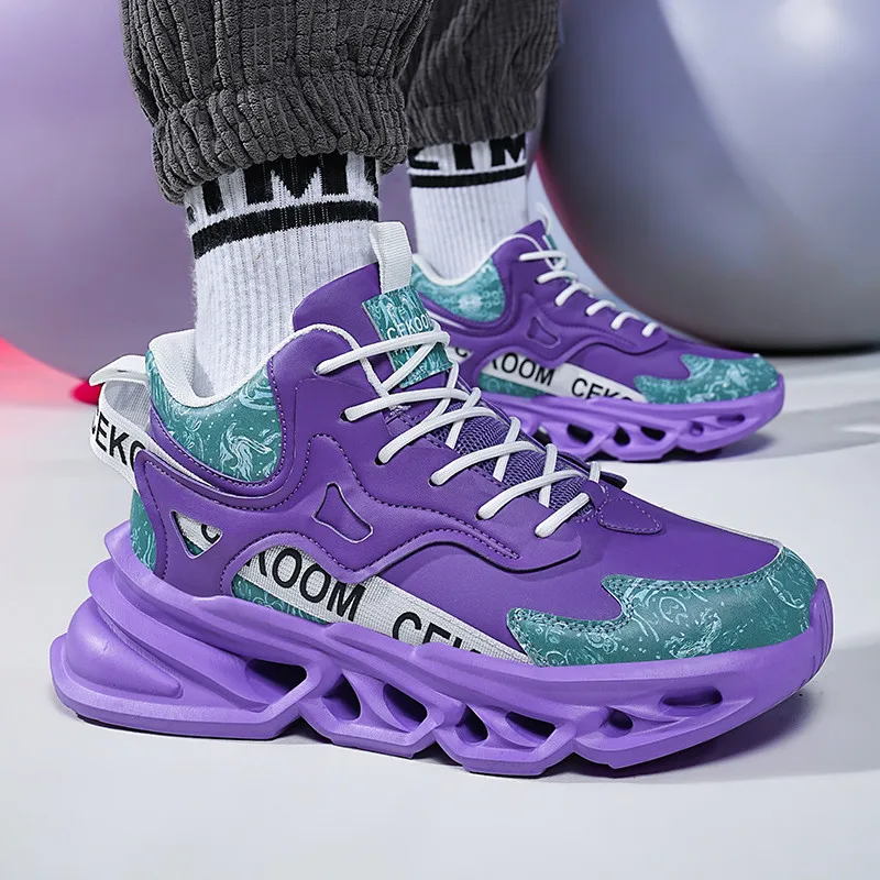 

Purple Print Blade Running Shoes For Men High Top Comfort Outdoor Sneakers Men Breathable Light Men's Casual Shoes 46 Large Size