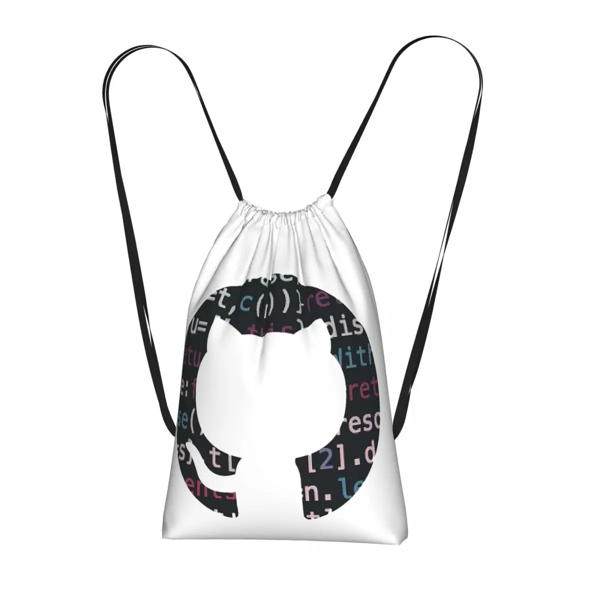 Github Code Logo Drawstring Backpack hiking cycling Bag Portable Travel Drawstring Bag for Men Women