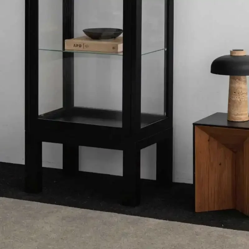 Solid wood transparent glass display cabinet fingerprint lock white wood collection ornament display cabinet