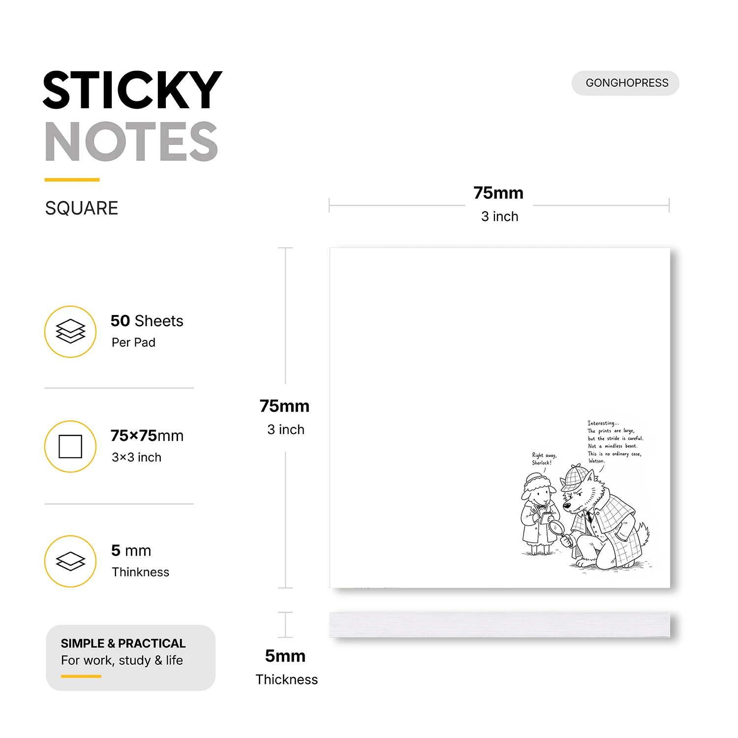 2pcs Detective Sticky Notes, Funny Mystery Self Stick Memo Pads, 100 Sheets Total, Cartoon Animal Notepad, Removable Adhesive