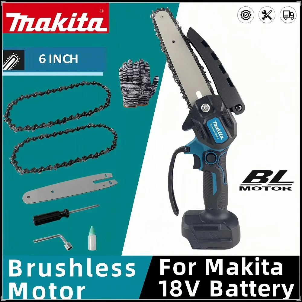 Makita 18v brushless chainsaw, small handheld electric 6-inch logging saw for woodworking, mini portable chainsaw