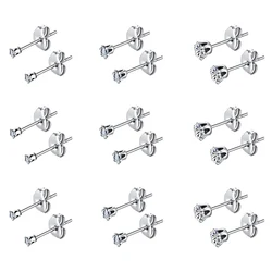 9/10 Pairs Tiny Women Stainless Steel Round Clear Cubic Zirconia Stud Earrings (2mm 3mm 4mm CZ) Cartilage Tragus Helix Piercing