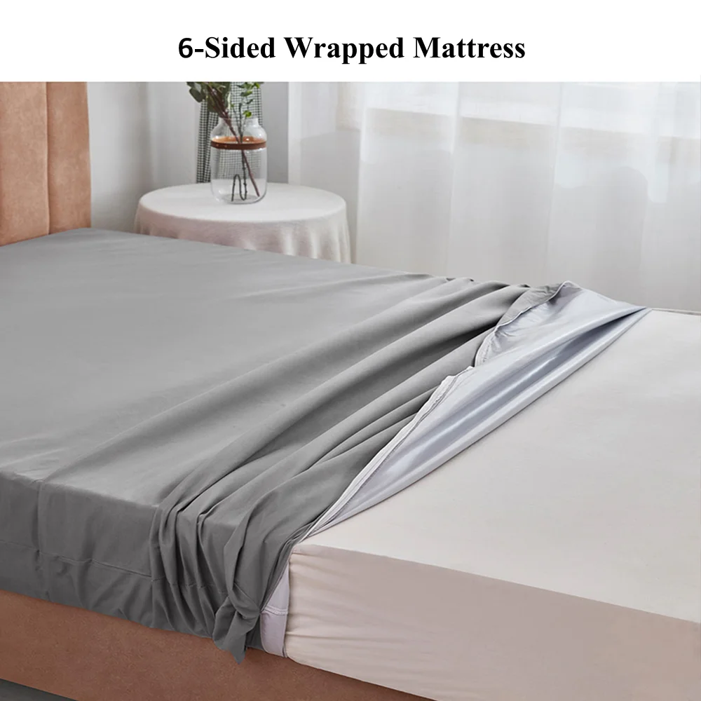 American Style 6-Sides Fully Enclosed Waterproof Mattress Cover with Zipper Dust-proof Fitted Sheet for Double Bed, Twin, King