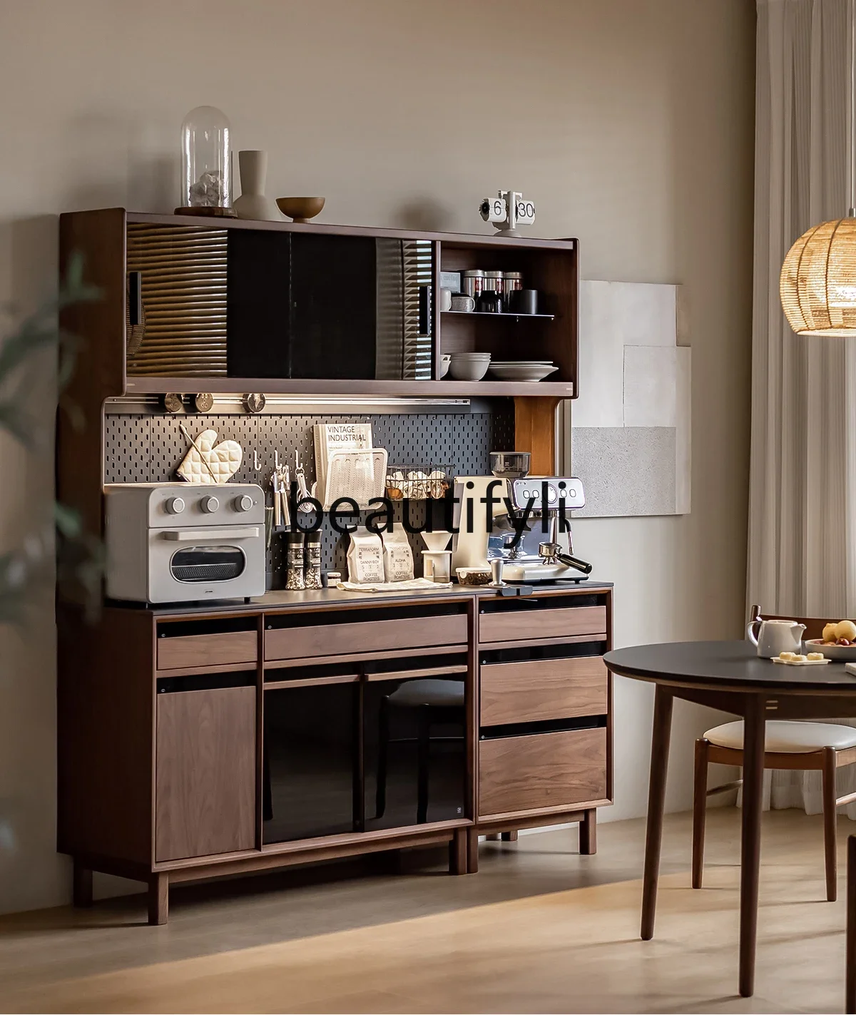 

side cabinet is a retro black walnut integrated wall storage cabinet, and the household multi-functional storage high cabinet.80