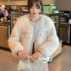 Faux Fur Coat Winter Clothes Women Imitation Fox Fur Jacket Coats Fashion Pearl Buckle Streetwear Elegant Thick Warm Outerwear