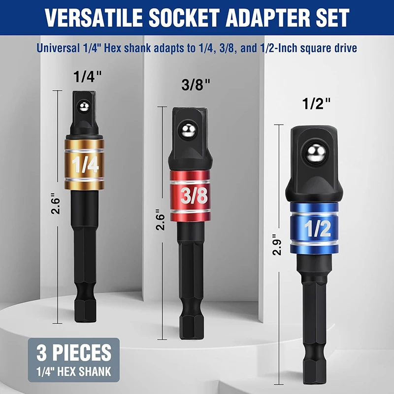 1pc/3pcs Impact Grade Socket Adapter Extension Set Turns Power Drill Into High Speed Nut Driver 1/4Inch Hex Shank