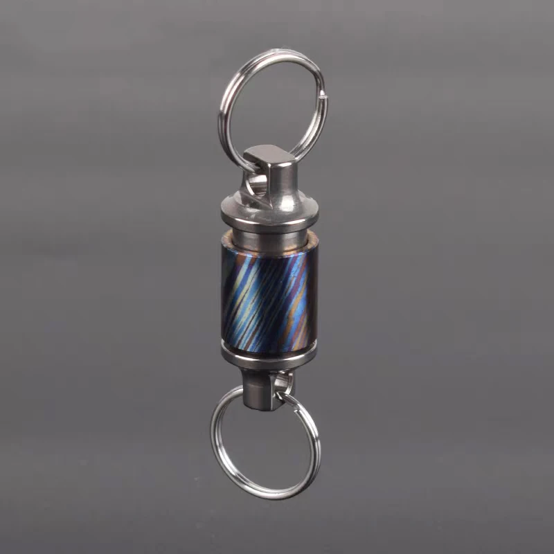 EDC Titanium Damascus Keychain,Quick Release Key Ring With 360° Rotary Carabiner,Ultra Light Key Organizer,Unique Men's Gift