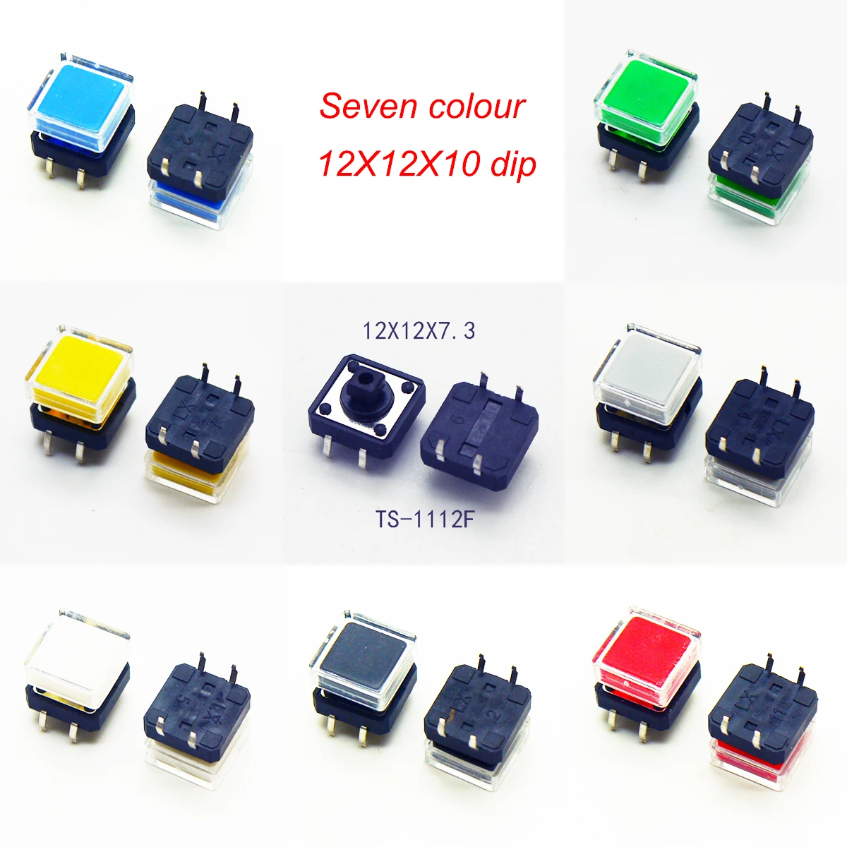 10Sets Momentary Tact Switch Push Button Switch 12X12mm H=10MM After Putting 2Caps 4PIN SMT/DIP PCB Mounting Button