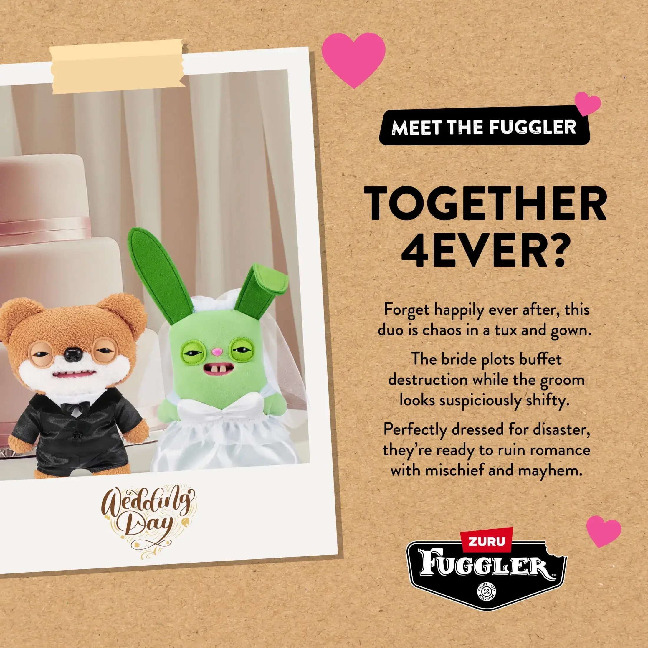 Fuggler Wedding Fuggs 2-Pack Funny Ugly Teeth Monster Soft Stuffed Plush Toys Soft Plushies Cute Cartoon Character Gift 22CM