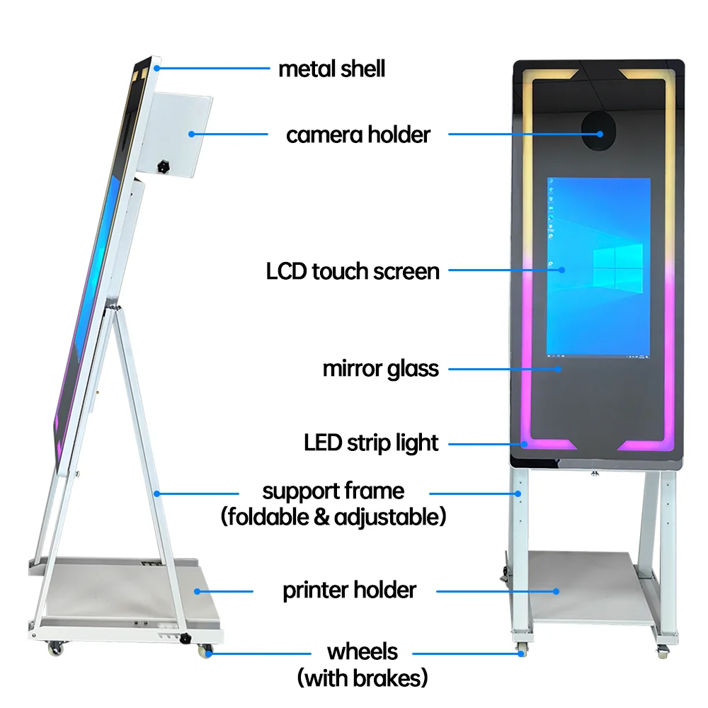 Camera Selfie Magic Mirror Photo Booth Touch Screen Machine 45 Inch 65 Inch Rental for Party Events