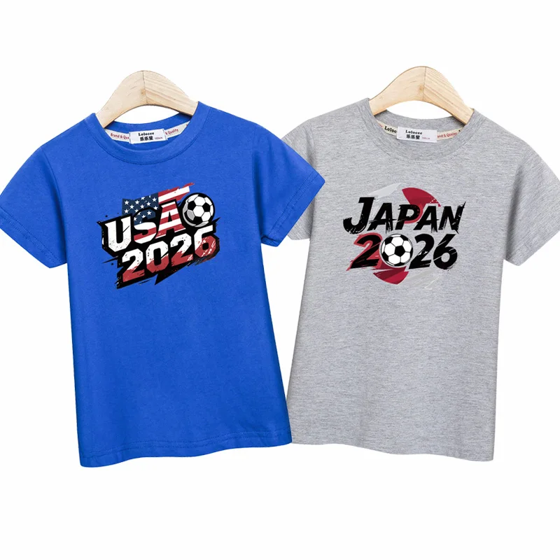Neues Sommer-Fußball-Flaggen-Design T-Shirt für Kinder Kurzärmeliges Bedrucktes Shirt Jungen Ländername Tops 2026