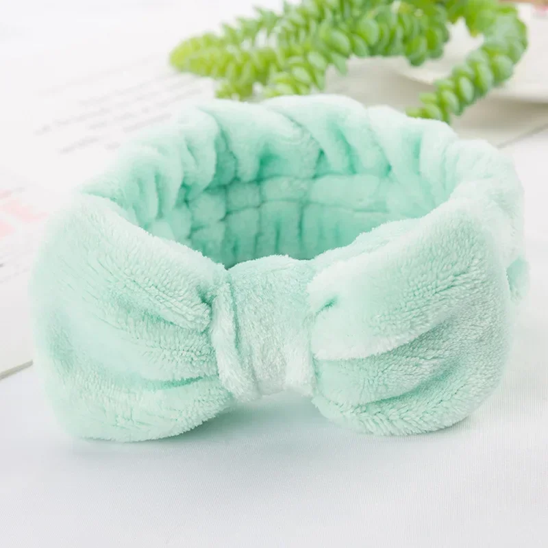 Female New Bow Plush Headband Wide Edge Elastic Solid Color Headband Coral Plush Headband Women Wash Face Hair Hairbands