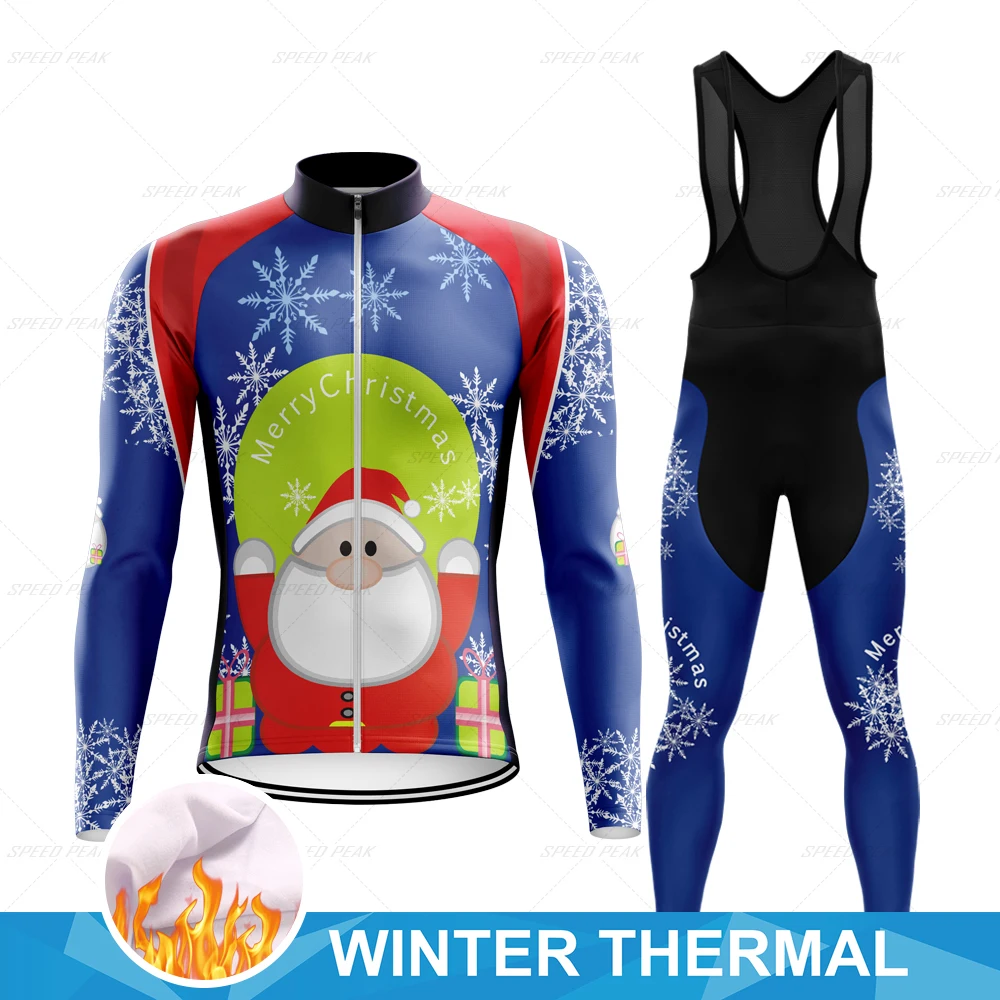 SPEED PEAK Cycling Jersey inverno uomo natale blu antistatico manica lunga Triathlon Set abbigliamento da bicicletta Mtb abbigliamento sportivo Clothin