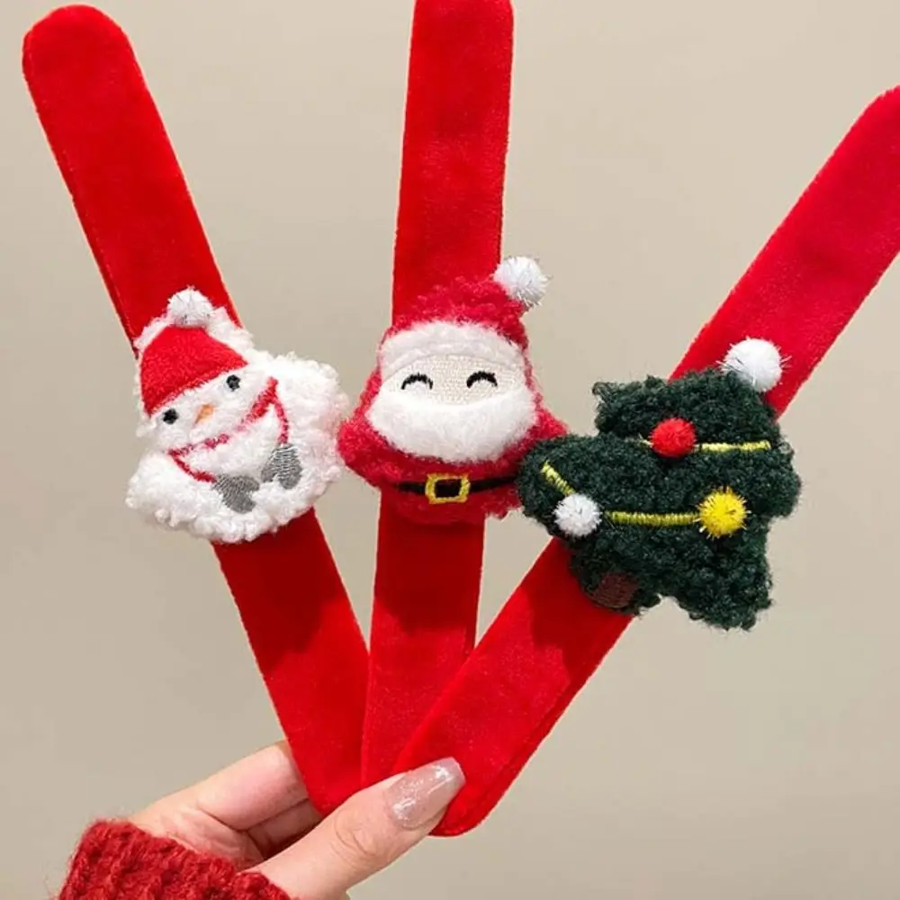 With Clap Circle Christmas Clap Bracelet Snowman Little Deer Snowman Circle Bracelet Soft Stuffed Santa Wristband