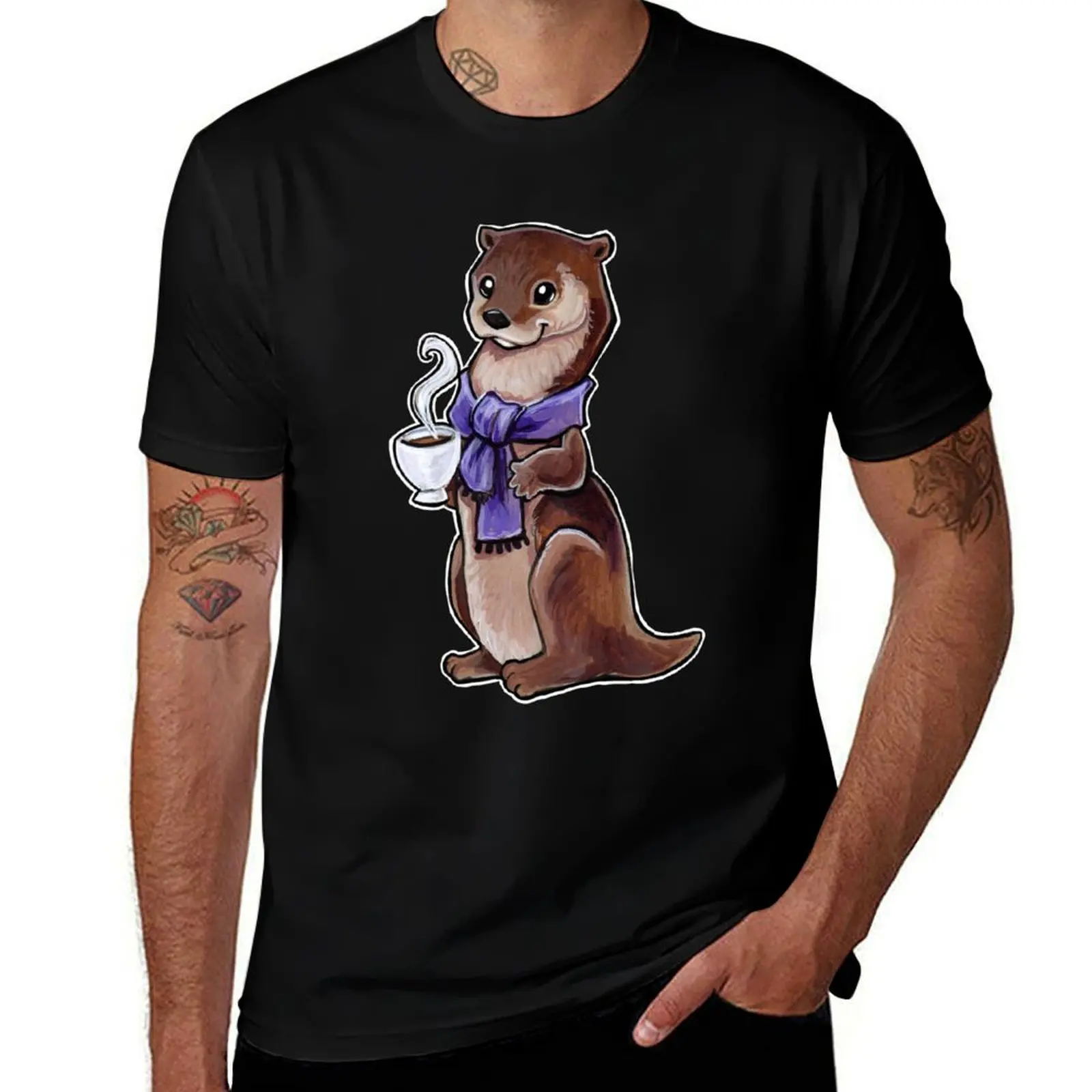 

Tea time otter T-Shirt man t shirts cotton t shirts for man pack cotton T-Shirt