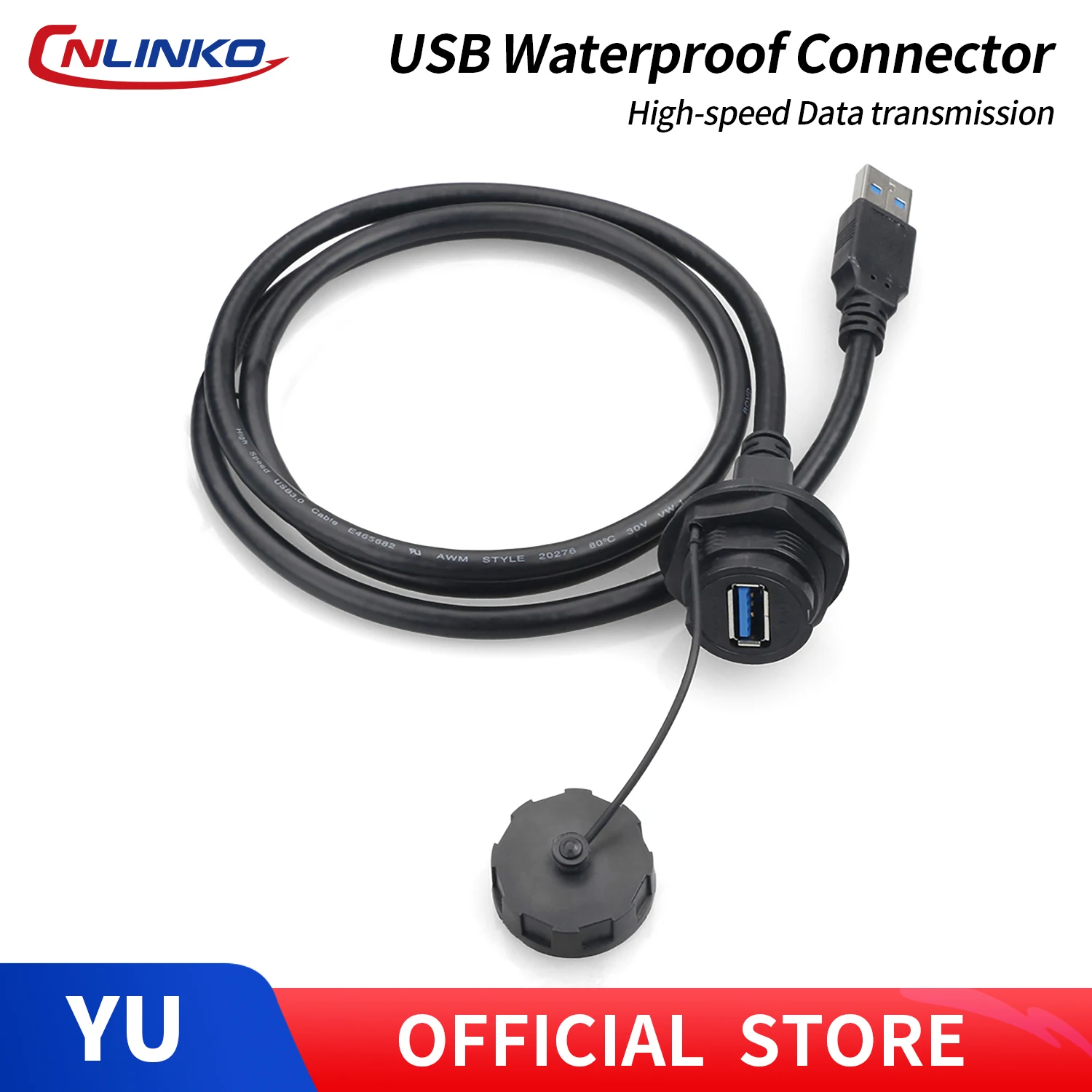 CNLINKO Waterproof USB2.0 USB3.0 Charging Port Power Cable Connector USB Data Interface Wire Connector with 1m/1.5m/2m Cord Line