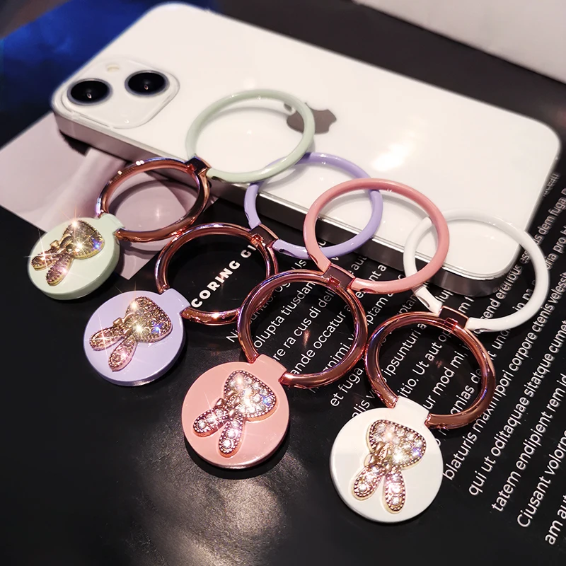 

Pull Ring Desktop Support Multi-function Rotation Stand Mobile Phone Buckle Ring Bracket Female Creative Rhinestone Rabbit Metal