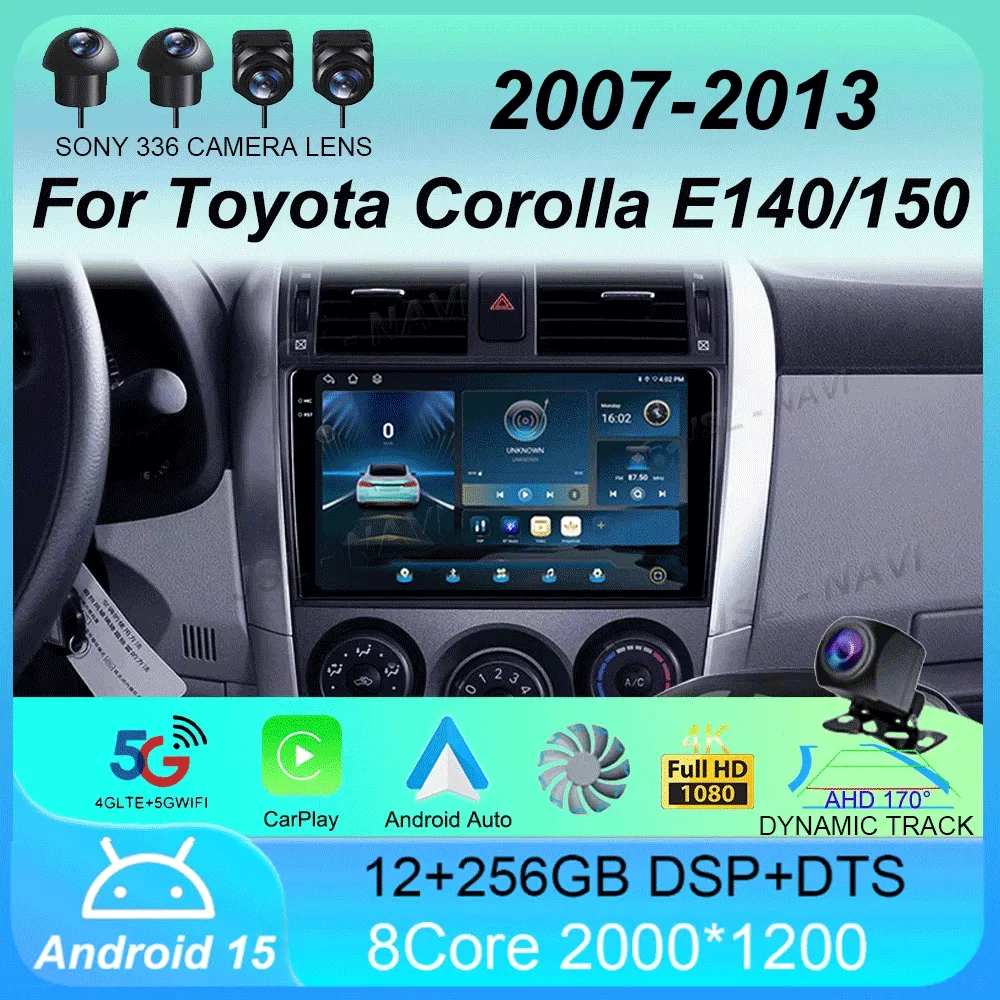 

Автомобильный радиоприемник Android 14 Carplay 2din для Toyota Corolla E140/150 2007 2008 2009 2010 2011 2012 2013 4G GPS Мультимедийный плеер Стерео