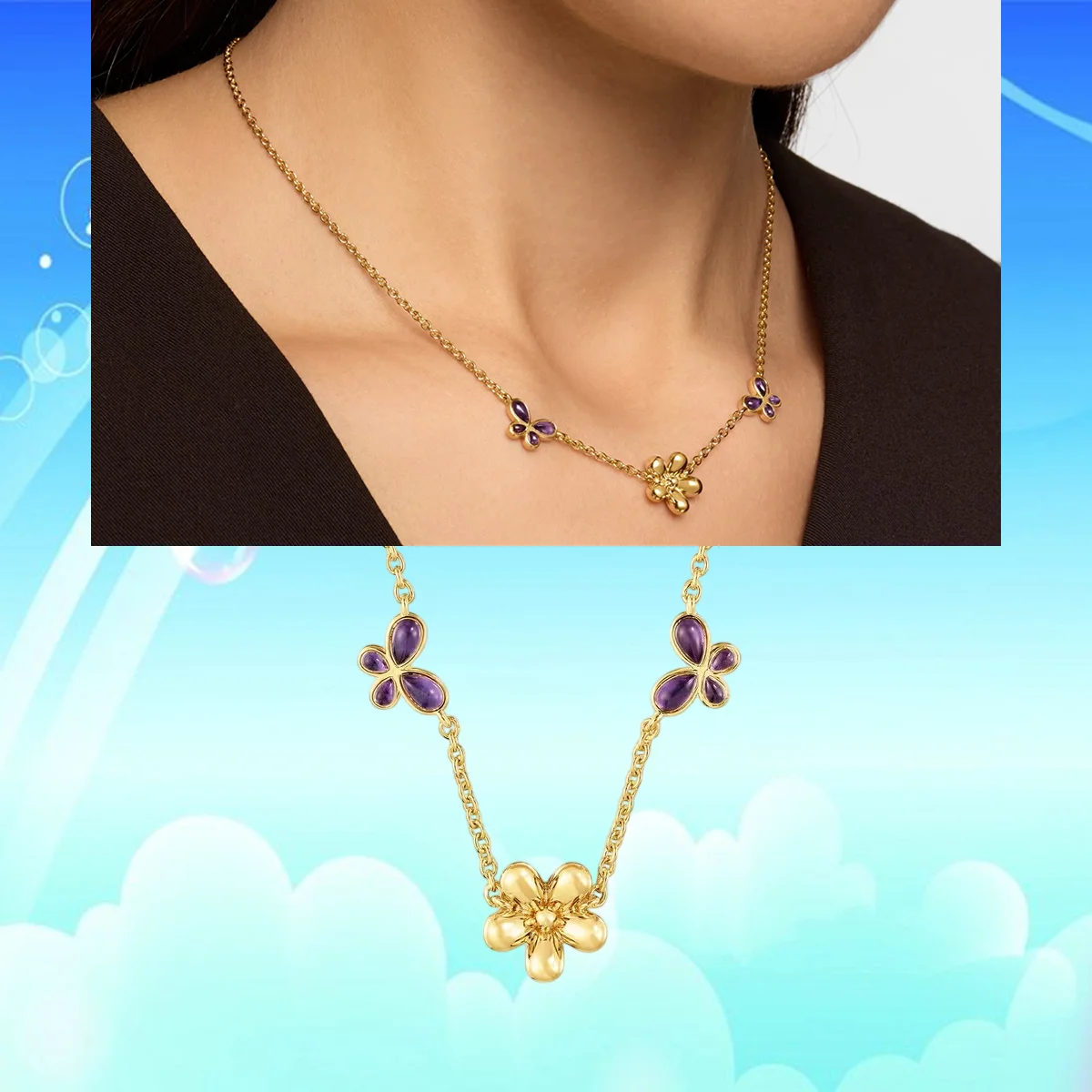 

Женское ожерелье романтического дизайна с фиолетовыми подвесками в виде бабочки и цветов, идеально подходит для добавления модного образу
