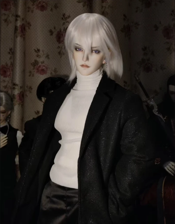 D09-P690 Kinder handgemachtes Spielzeug Onkel ID75 uf75 BJD Puppenkleidung Schwarzer Wollmantel 1St