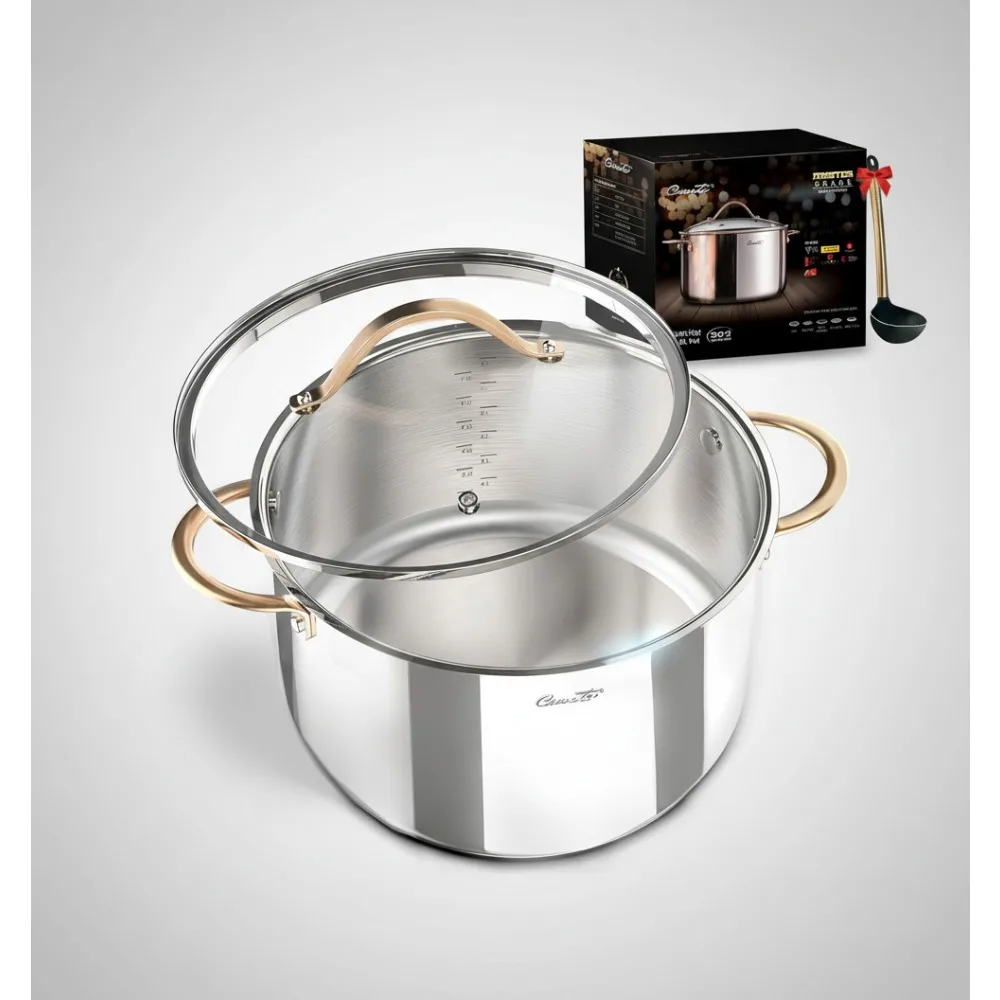

8 Quart Stainless Steel Stock Pot with Lid, Tri-Ply Induction Cookware for Soups & Stews, Dishwasher Safe
