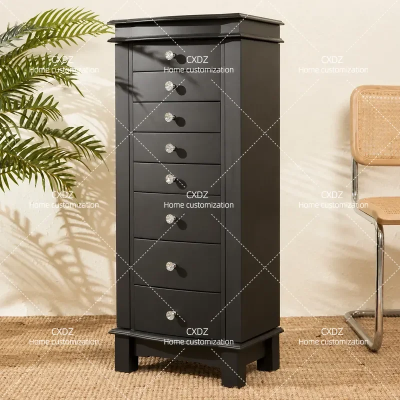 Multifunctional Wooden Jewelry Box Large Capacity Storage Cabinet with Lock Organizer for Rings Necklaces Earrings Home Decor
