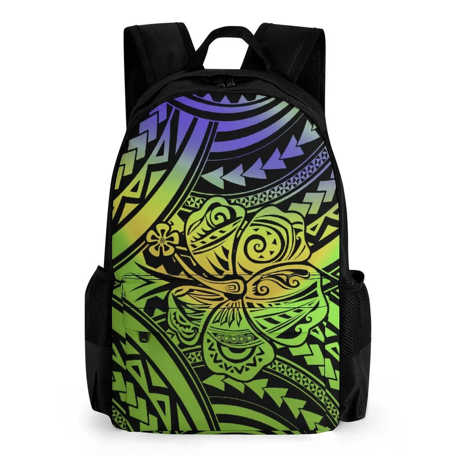 

Polynesian Custom Schoolbag Heliconia Pattern Customizable Key Hook High Quality Fabric Campus Backpack Laptop Compartment