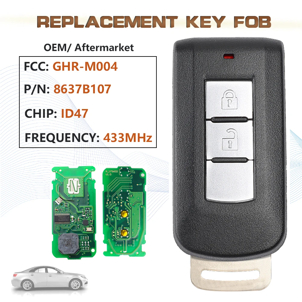 

KEYECU 433MHz FCC:GHR-M004 Smart Remote Key Fob 2 Button for 2015-2021 Mitsubishi Montero L200 Outlander Pajero ID47 Chip