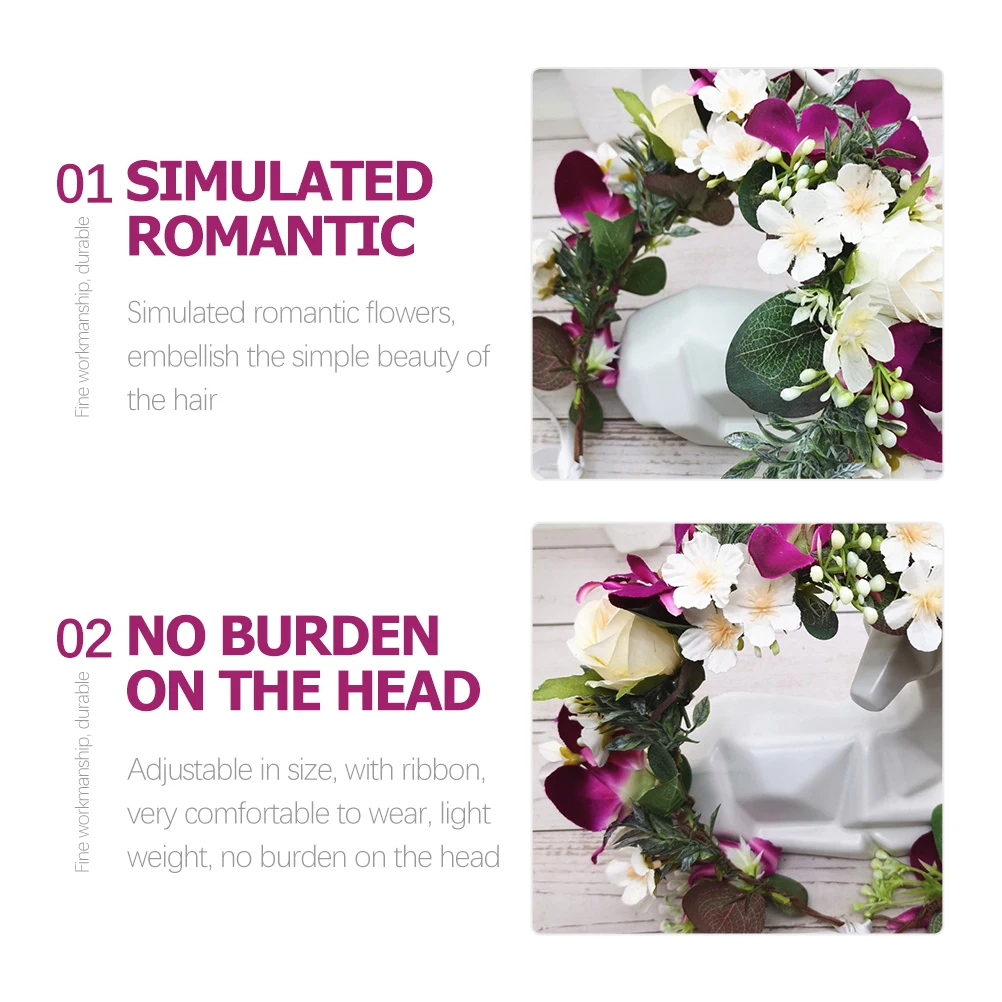 

Artificial Flower Wreath Headb Bride Floral Hairb Wedding Hair Accessory Vintage Bright Color Comfortable Cloth Material