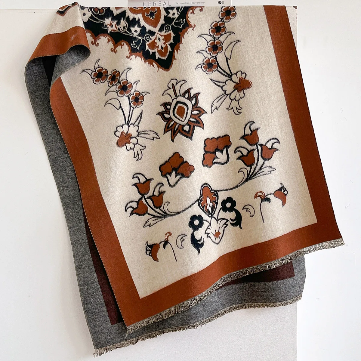 2026 Botanical Floral Scarf Women Autumn Winter Warm Thick Faux Cashmere Neck Warmer Soft Korean Style Pashmina Wrap Stole Gift
