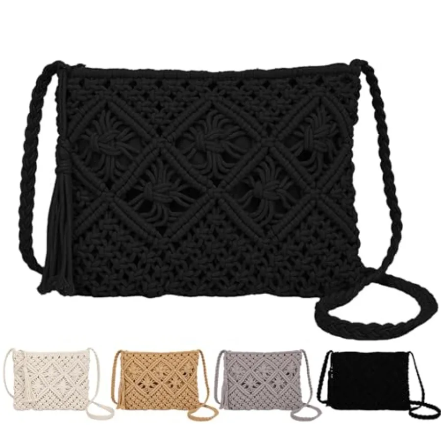 

Peicees Crossbody Bag Purse For Women Bohemian Shoulder Bag Woven Crochet Purse For Summer Beach Travel Clutch Handbag