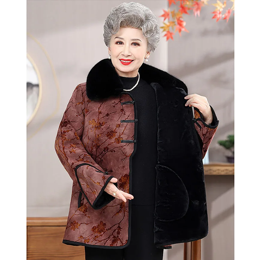 

Grandma Winter Faux Fur Jacket High Quality Thicken Warm Mink Coat Large Size 6XL Elderly Mother Velvet Parkas Fur Overcoat