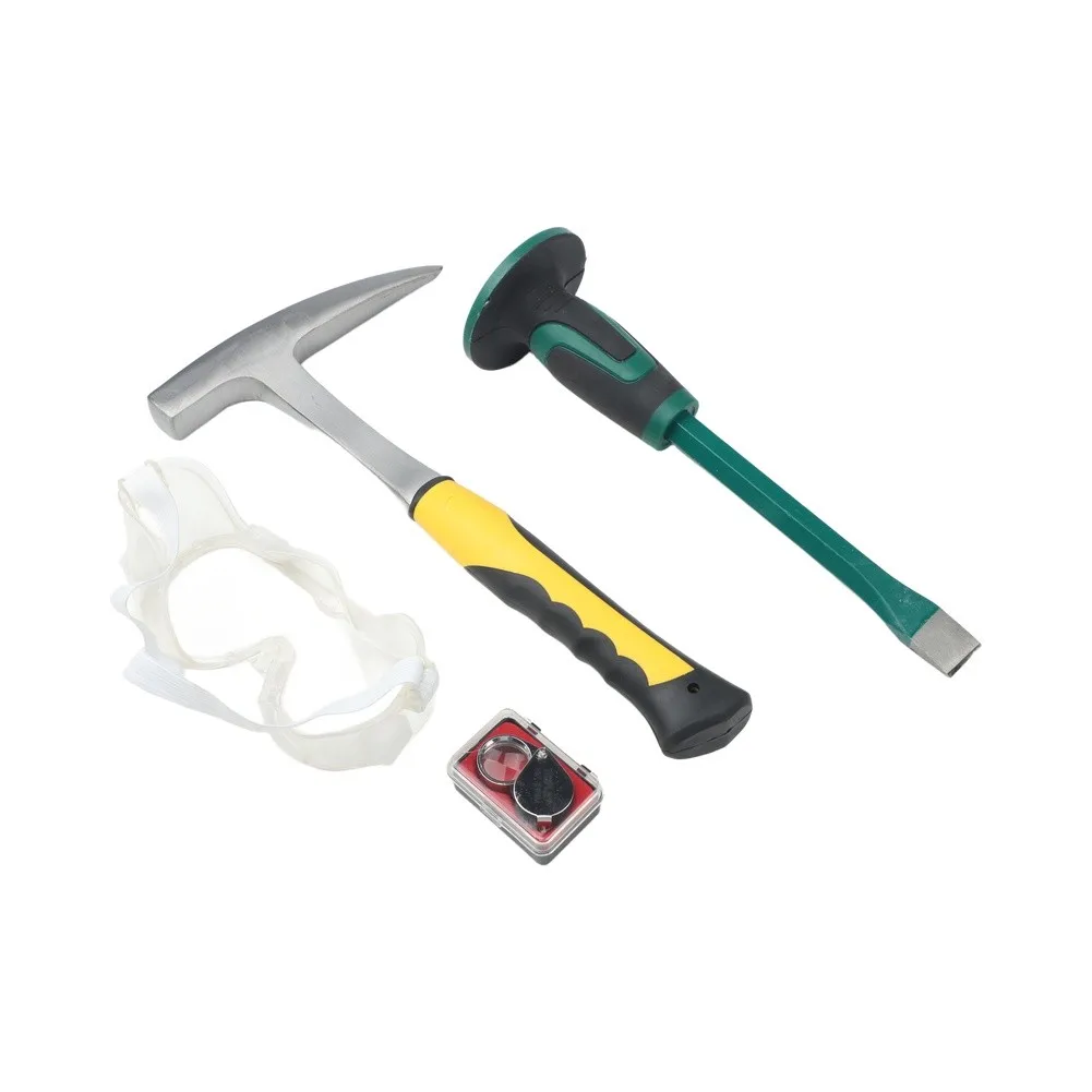 Solid-Steel Rock Hammer and Chisel Combination for Geology Field Surveys Rock Texture Evaluation and for outcrop Investigation