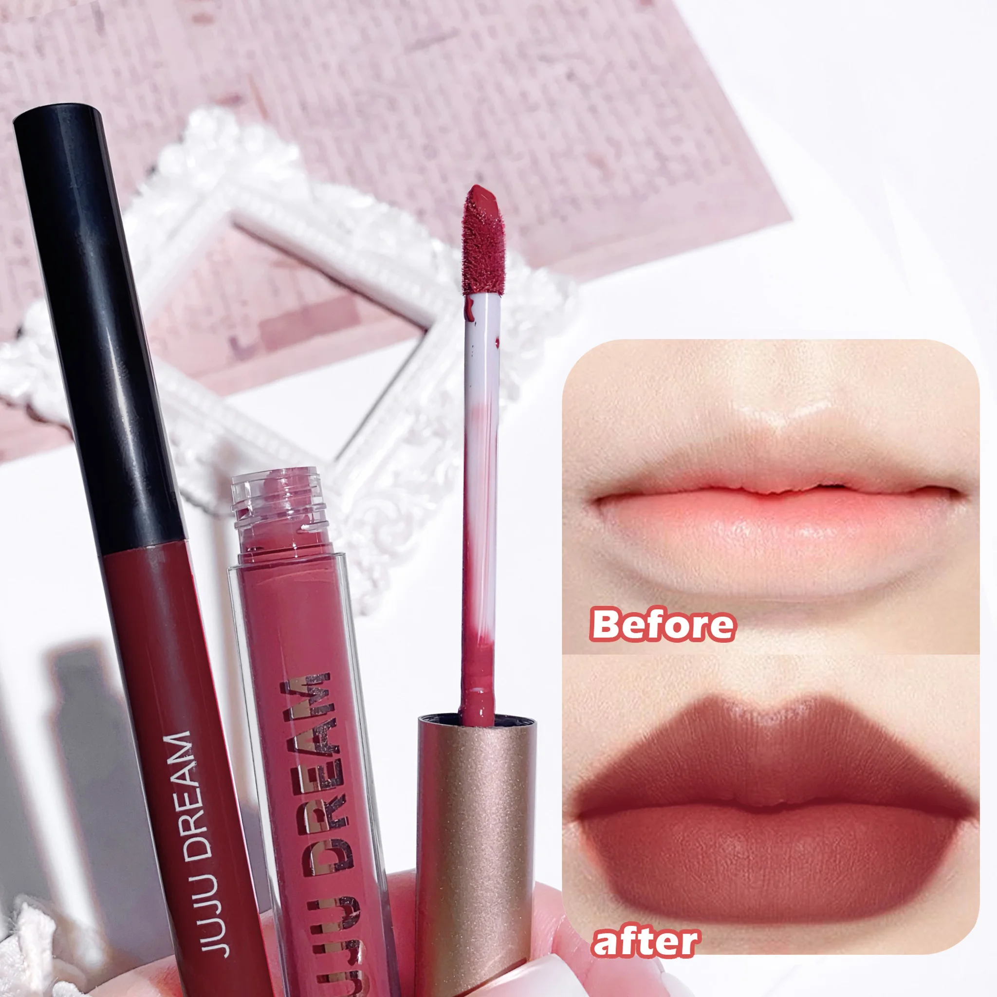 Matte lip liner lipstick pencil outlines lip line waterproof and long-lasting non-stick cup easy-to-color lip pen set