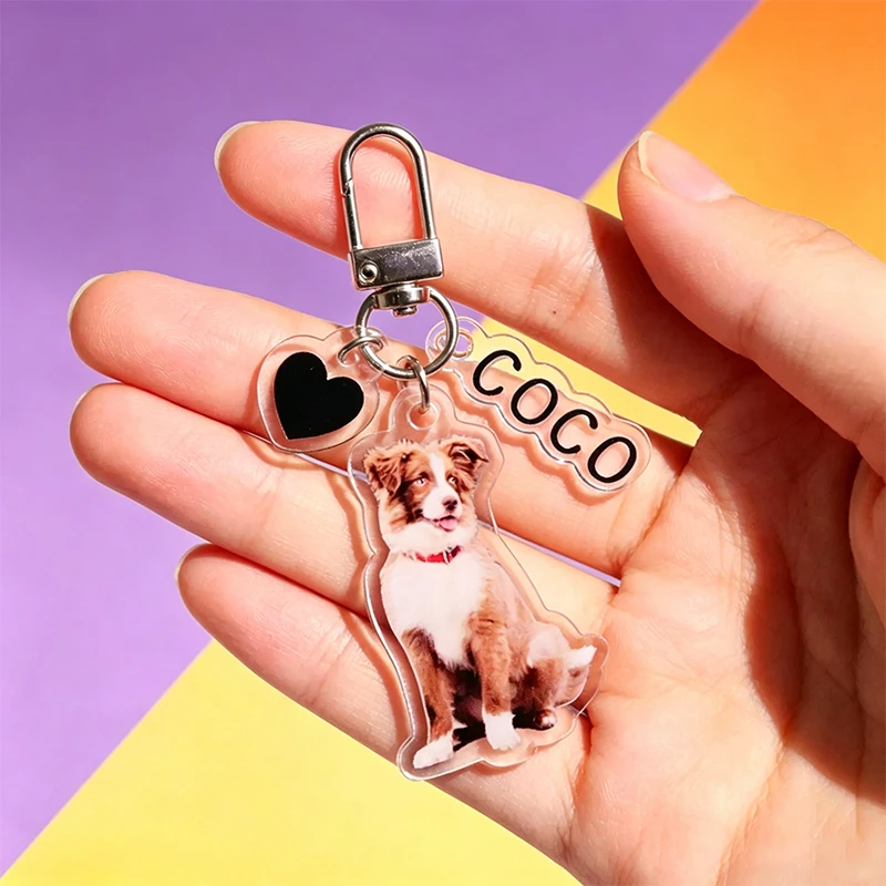2026 Custom Photo Print Name Heart Pendant Keychain DIY Design Personalized Dog Cat Character Picture Text Keyring Bag Charm