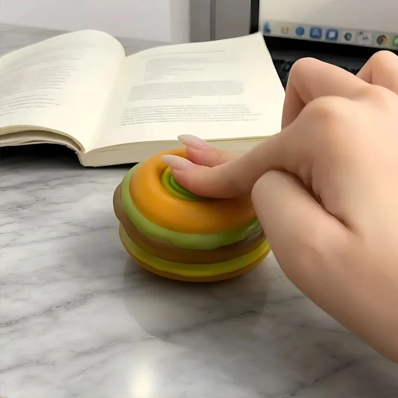 Humburger Fidget Spinner Rotating Stress Ball Quiet Anxiety Calm Down Autism ADHD Focus Press to Spin Decompression Toys Adults
