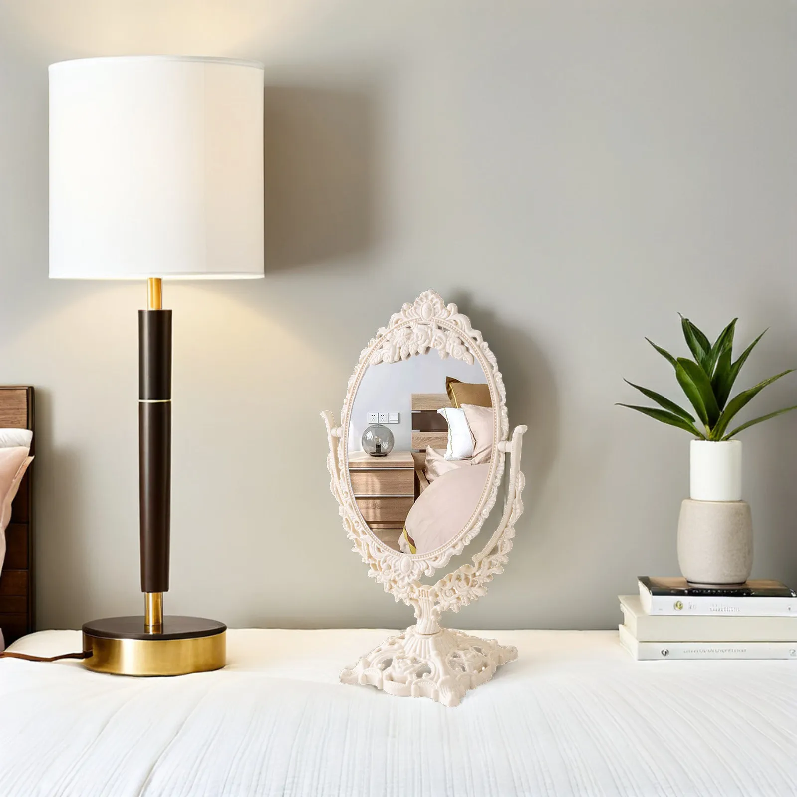 

Настольное зеркало для макияжа в европейском ретро-стиле с высокой четкостью изображения, регулируемое, с поворотным механизмом