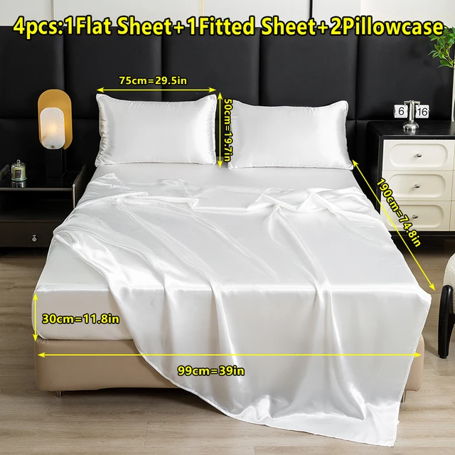 【Mother's Day Gift】4-Piece Set of Solid Color Satin Bed Sheet Set (1 Flat Sheet + 1 Fitted Sheet + 2 Pillowcases), Luxurious and Soft, with a Natural Luster, Skin-Friendly and Breathable Bedding 3