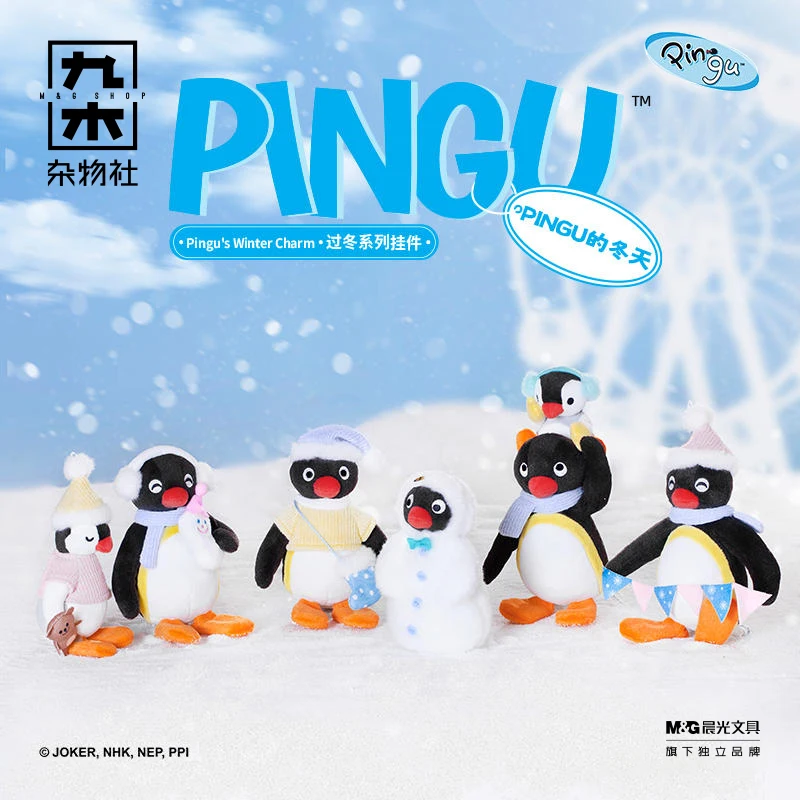 Pingu Winter Series Pingu\'s Winter Charm Anime Figure Snowman Sleepy Sister Going Out Shopping Doll Plush Toy Room Decoration