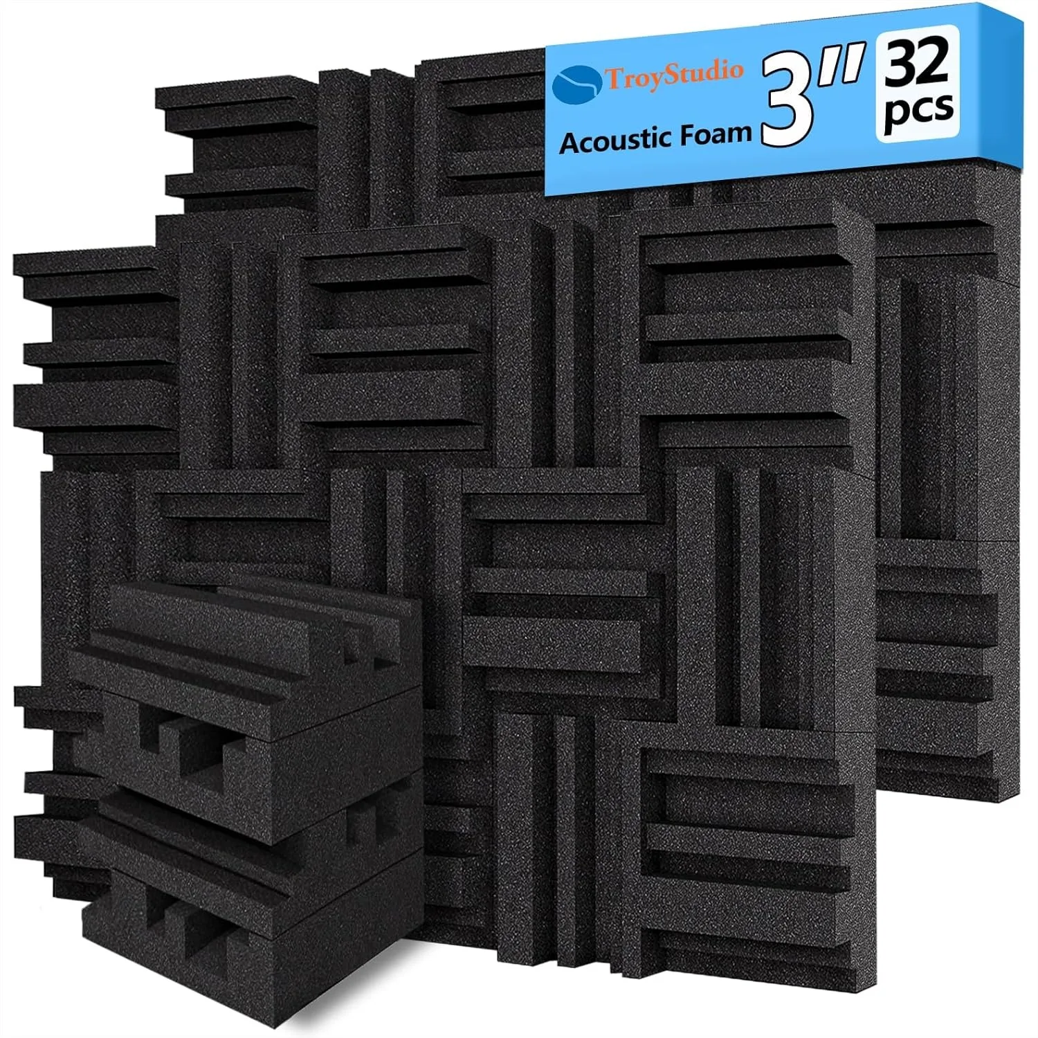 Acoustic Foam Panels 12x12x3 inch 32 Pack, High Density Sound Absorbing Diffuser for Recording Studio Home Office