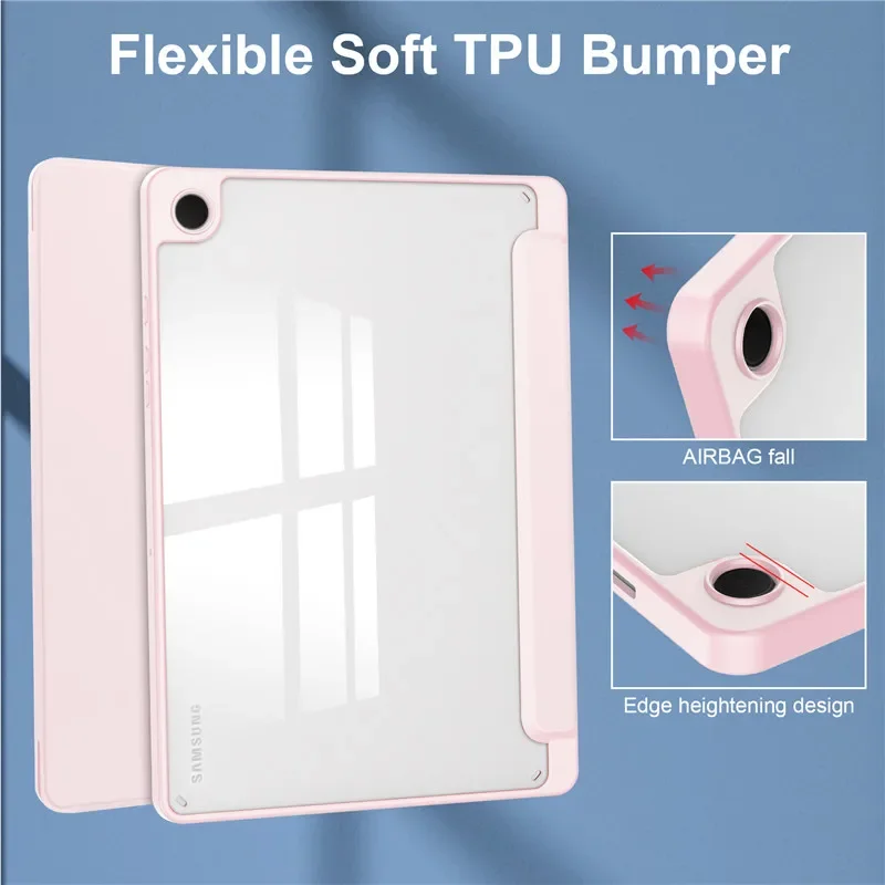 For Samsung Tab A9 Plus Smart Case Pen Holder SM-X210 SM-X215 SM-X216B Clear Acrylic Back Cover For Galaxy Tab A9 Plus 11\