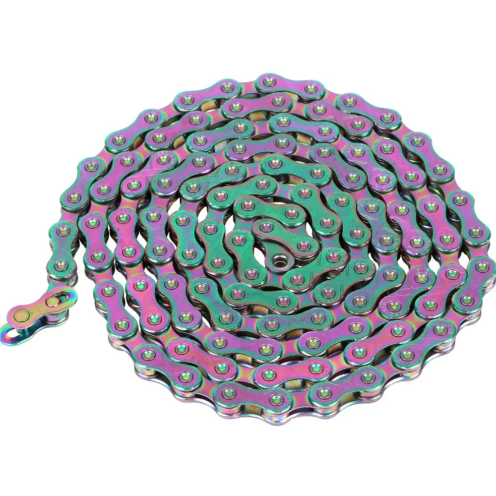 ZHIQIU 8S/9S/10S/11Speed Bicycle Chain Rainbow Color 116 Links Ultralight Bike Chain with Magic Buckle for MTB/BMX/Road Bike