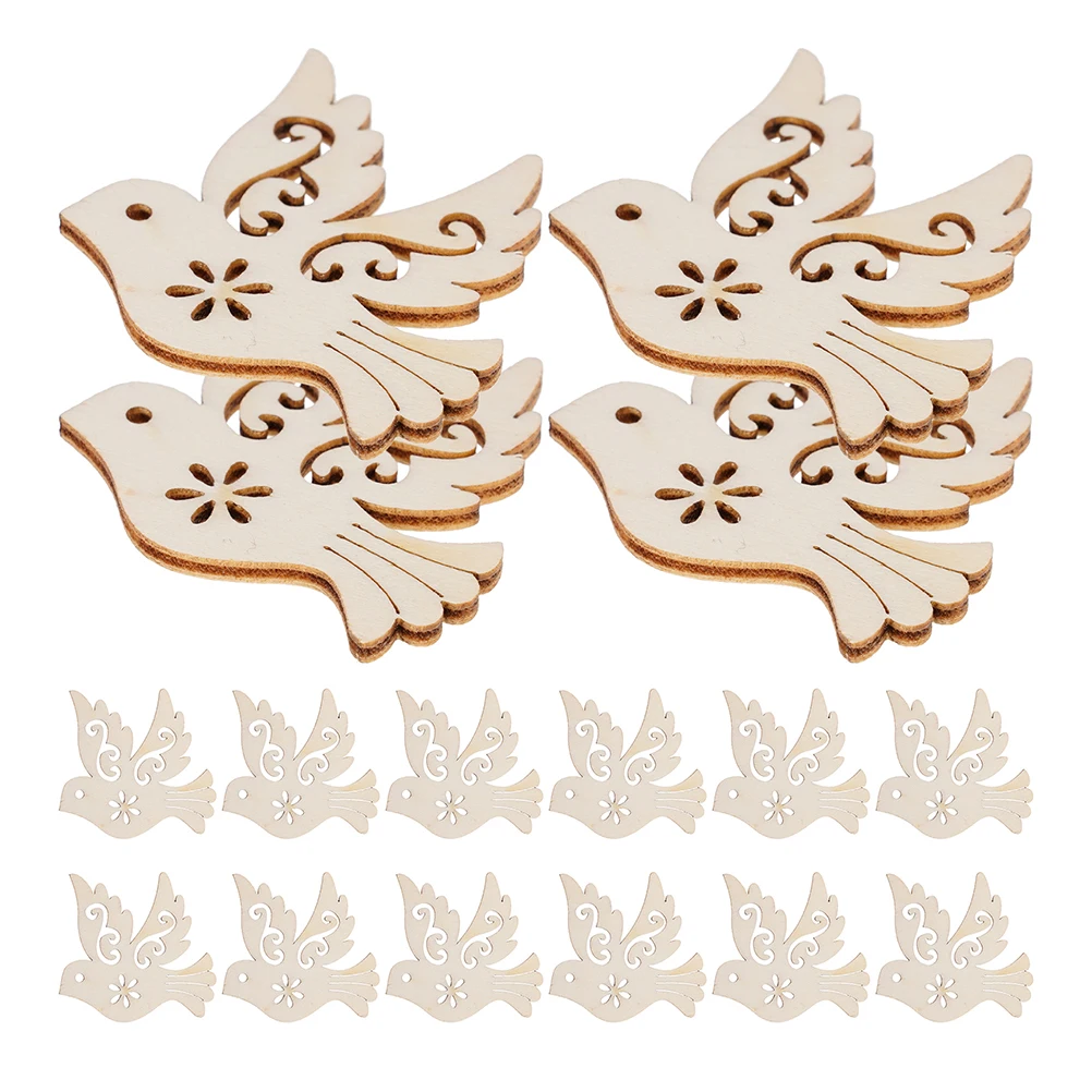

100 Pcs Wooden Bird Pendant Crafts Unpainted Dove Shapes Christmas Ornament Handmade Decorative Hanging Accessories
