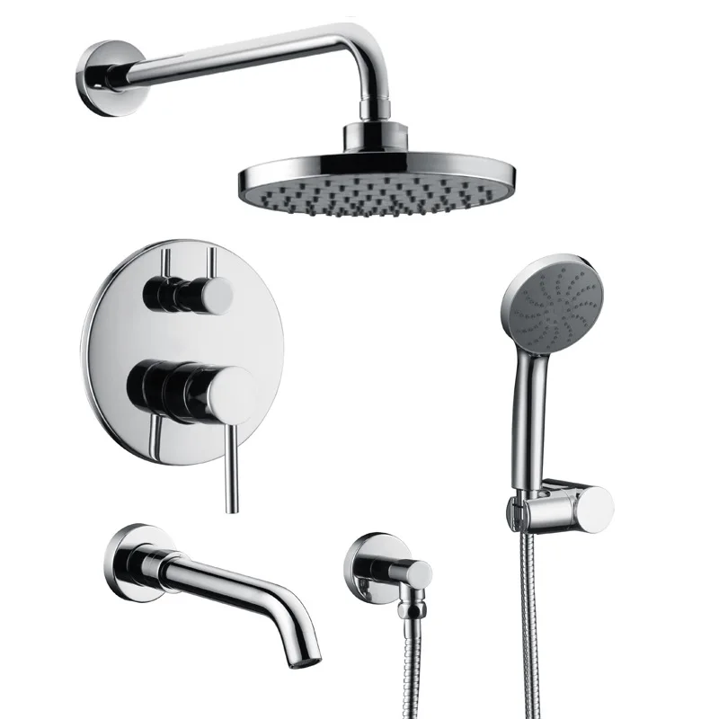 Suitable Wall-Mounted Three-Function Brass Shower Head Polished Brass Ceramic