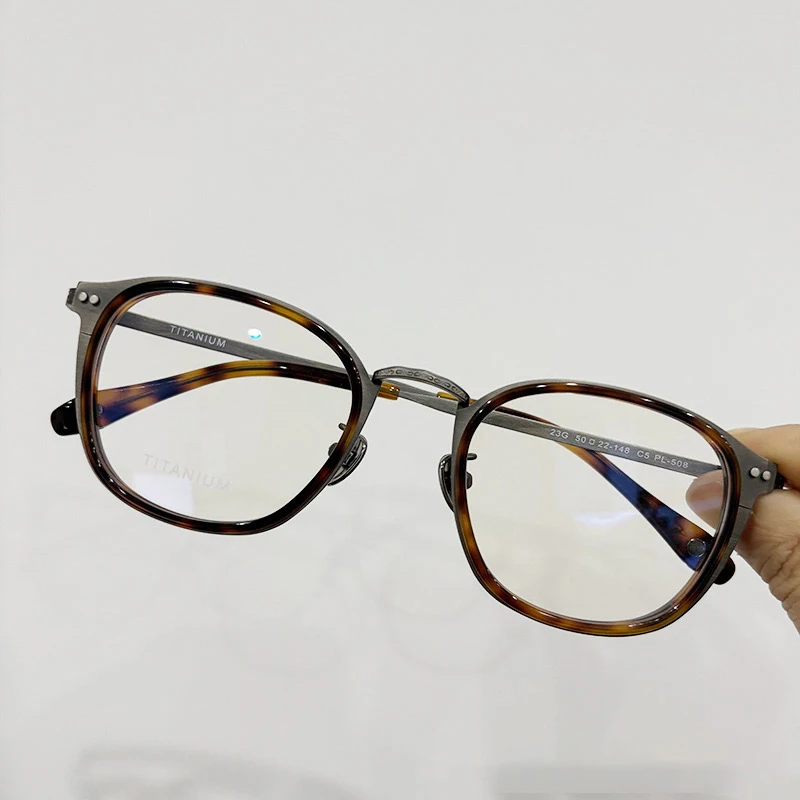 2025 New Reproduction Japanese Style Retro Pure Titanium Glasses IP Electroplating Brushed Metal Texture Acetate Ring Men Frame